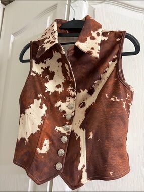 Brown and Cream Western Cowhide Print Sleeveless Vest